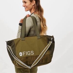 FIGS U Tote - color block laminated Olive Green ZIPPERED tote bag